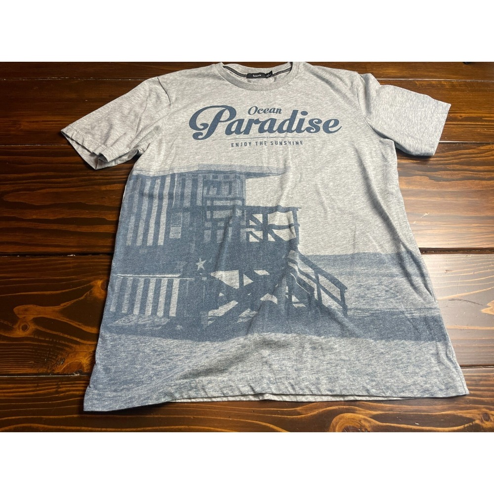 Bossini Shirt, Men's Size Large, Gray Blue Green, Paradise, Crew Neck
